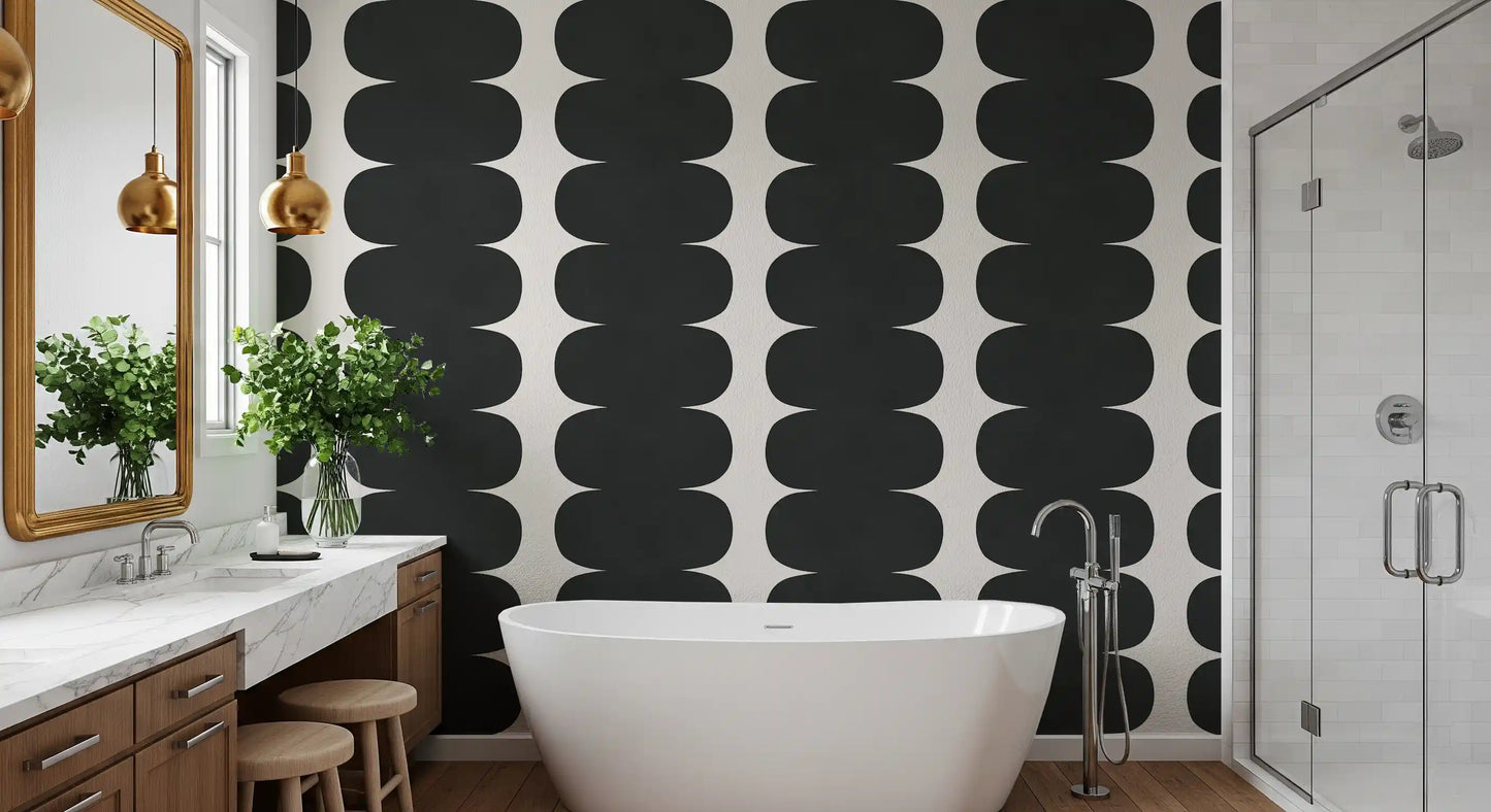 Minimalist mid-century modern aesthetic wall mural in monochrome colour., GD10244