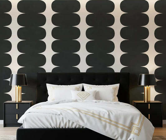 Minimalist Grey Wavy Columns Wall Mural installed in modern master bedroom.