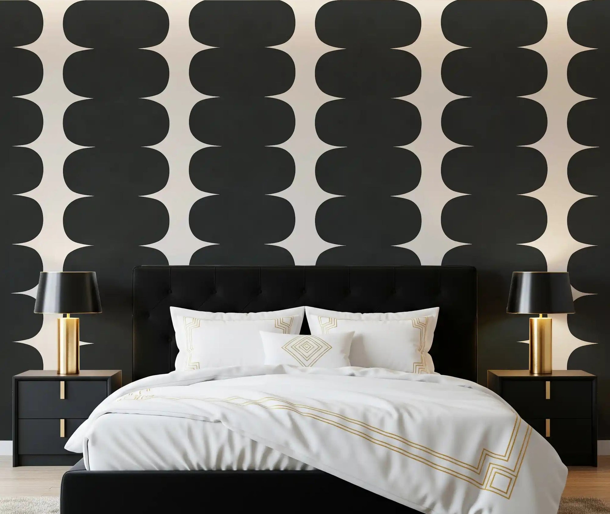 Minimalist Grey Wavy Columns Wall Mural installed in modern master bedroom., GD10244