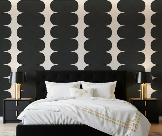 Minimalist Grey Wavy Columns Wall Mural installed in modern master bedroom.