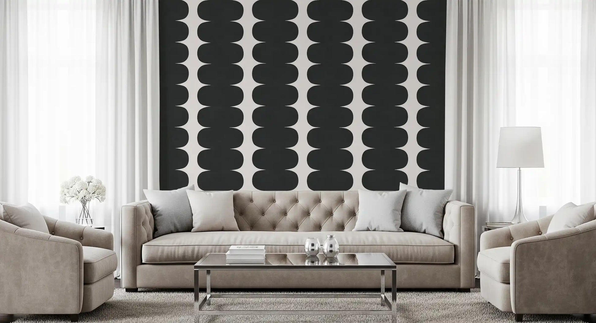 Geometric grey columns mural pattern designed for home interior wall., GD10244