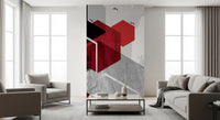 Geometric red and black cubes over branches in this Nature wall mural., GD10246