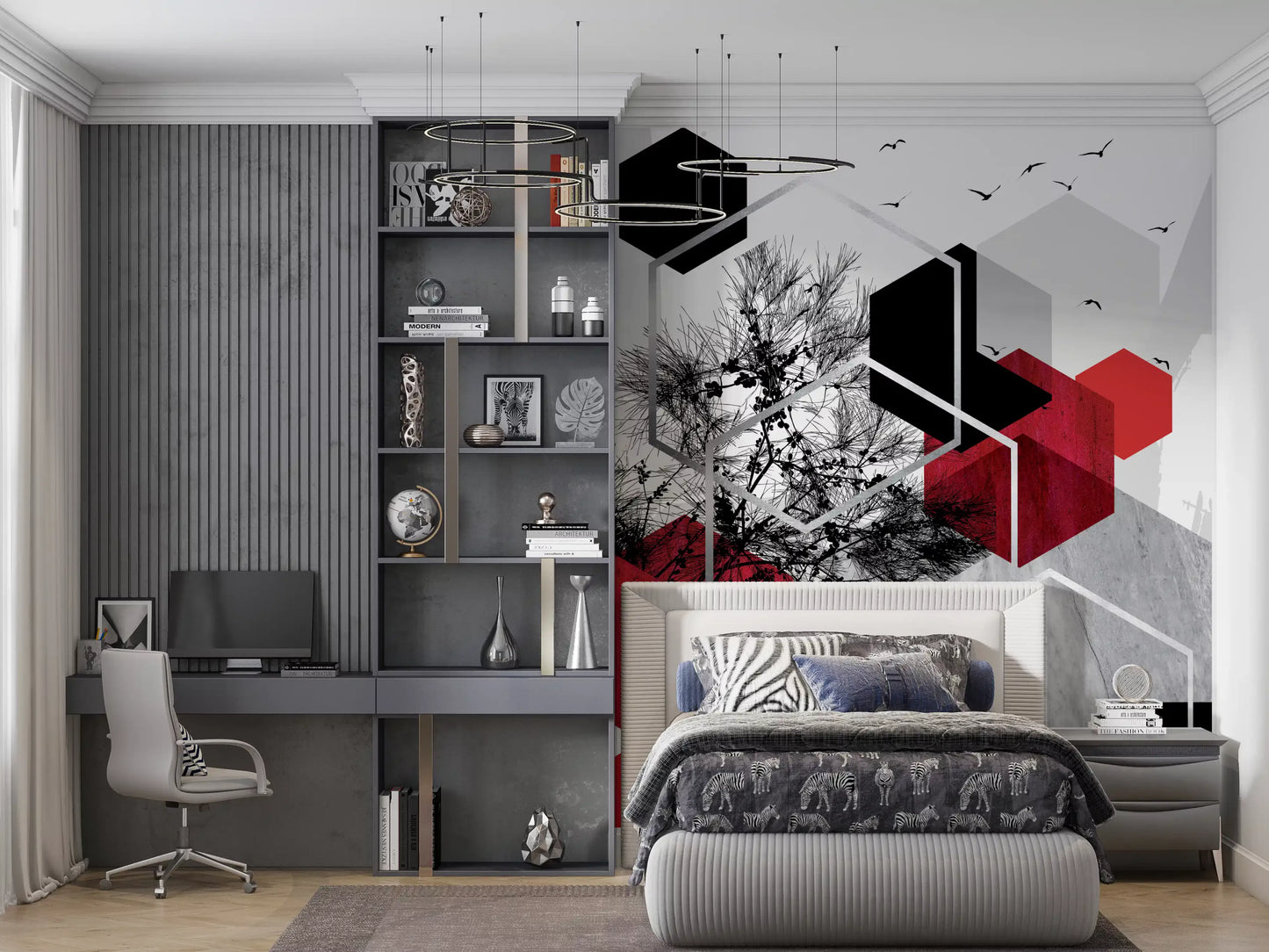 Urban Nature Contrast Wall Mural displaying nature and abstract shapes., GD10246