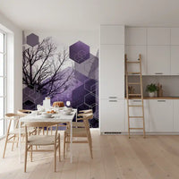 Shadowed dark branches wall mural with textured purple background., GD10247