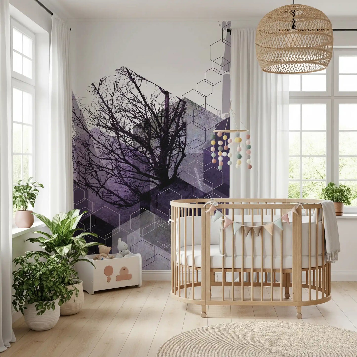 Arched lattice mural shown on a nursery feature wall in soft daylight., GD10248
