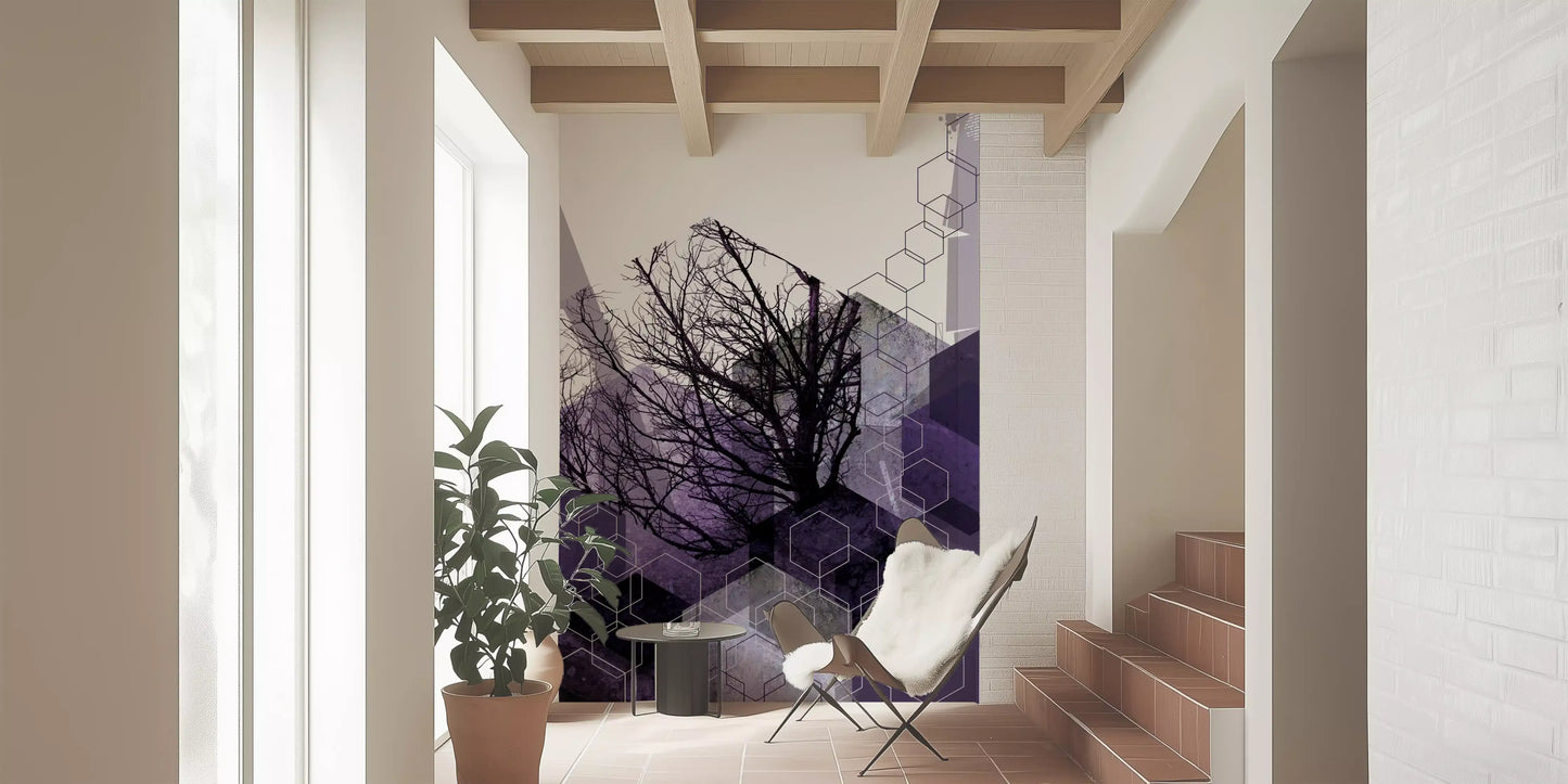 Geometric mural showing layered arches and a quiet neutral palette., GD10248