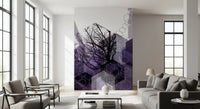 Vertical arbor wall mural featuring interlocking geometric lines., GD10248