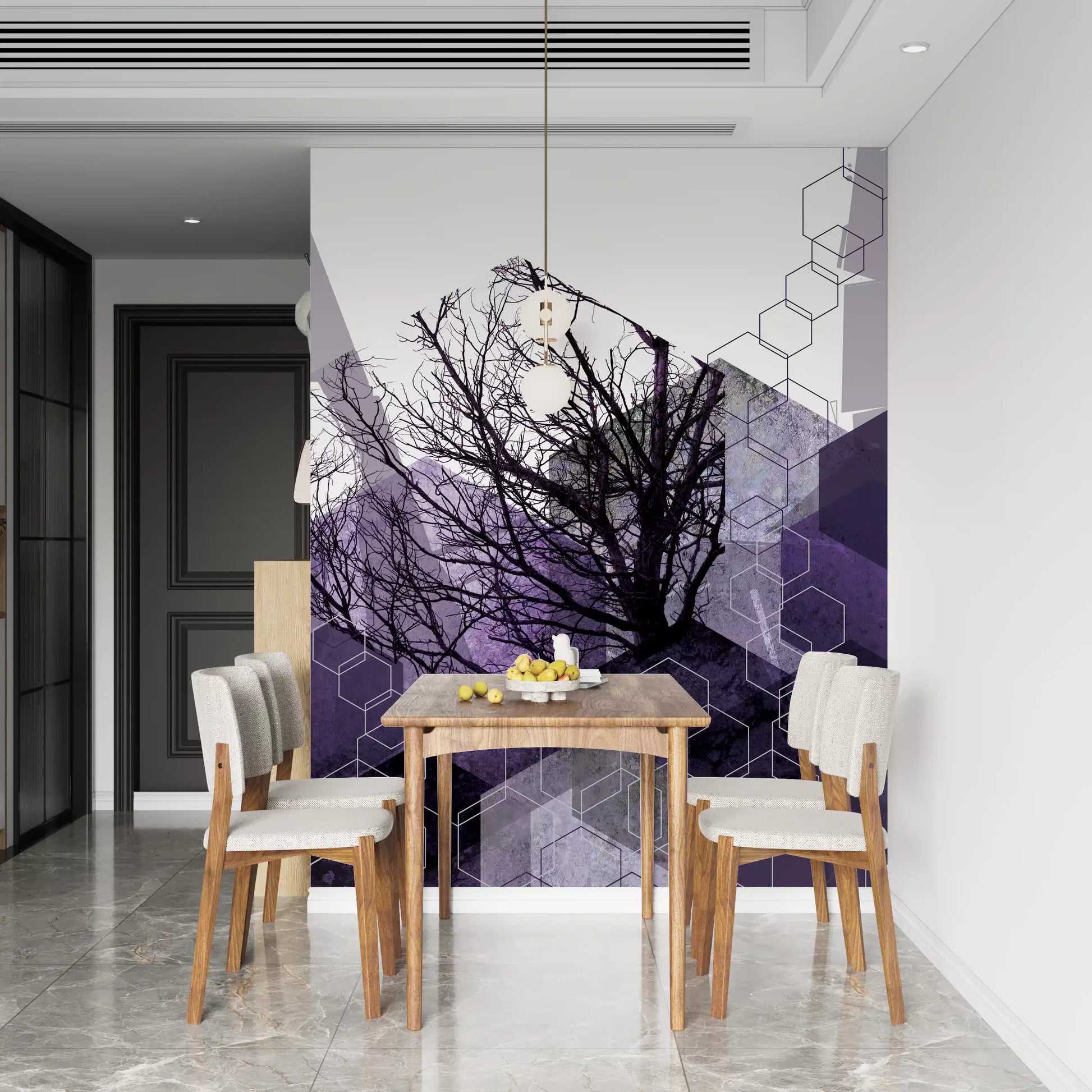 Dining room Wall mural with structured arches softened by a tonal veil layer., GD10248