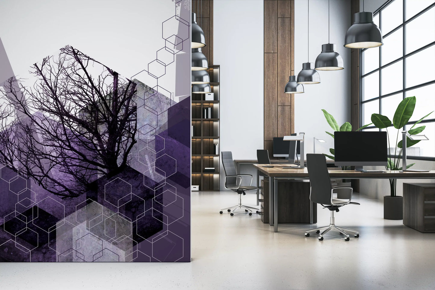 Geometric Wall mural with Repeating arbor and lattice pattern in office., GD10248