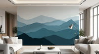 Wall mural showing slate mountain peaks against a pale sky., GD10250