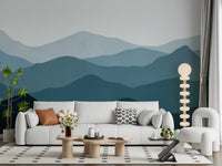 Layered Horizon Wall Mural with blue grey mountain ridges., GD10250