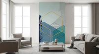 Modern wall mural combining nature motif with hexagon geometry in living area., GD10251