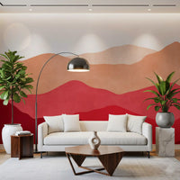 Boho landscape Horizon wall mural in shades of blush pink and deep burgundy., GD10253
