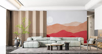 Abstract minimal Horizon wall mural showing sun over pink and red hill landscape., GD10253