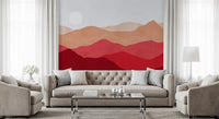 Minimalist boho Vista wall mural with dark maroon hills in living room., GD10253