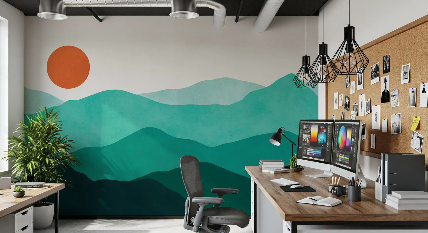 Simple landscape wall mural with a clear horizon in study room., GD10254
