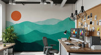 Simple landscape wall mural with a clear horizon in study room., GD10254
