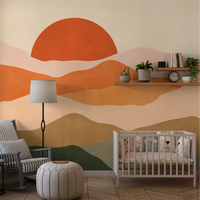 Layered terra desert and green forest tones in this abstract wall mural., GD10255