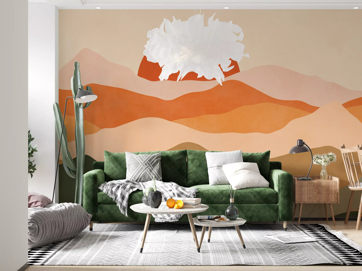 Terra Vista Glow Wall Mural with layered abstract landscape art., GD10255