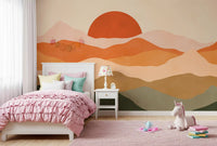 Earth tone sunrise on this Terra Vista Glow Wall Mural in girls room., GD10255