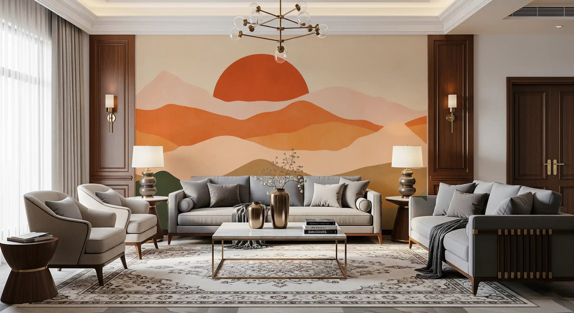 Abstract mountain Terra Vista Glow Wall Mural in living room., GD10255