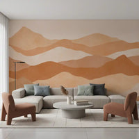 Boho style hills wall mural painted in shades of brown and sand colours., GD10256