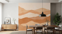 Minimalist warm wall mural illustrating desert dunes in neutral earth tones., GD10256