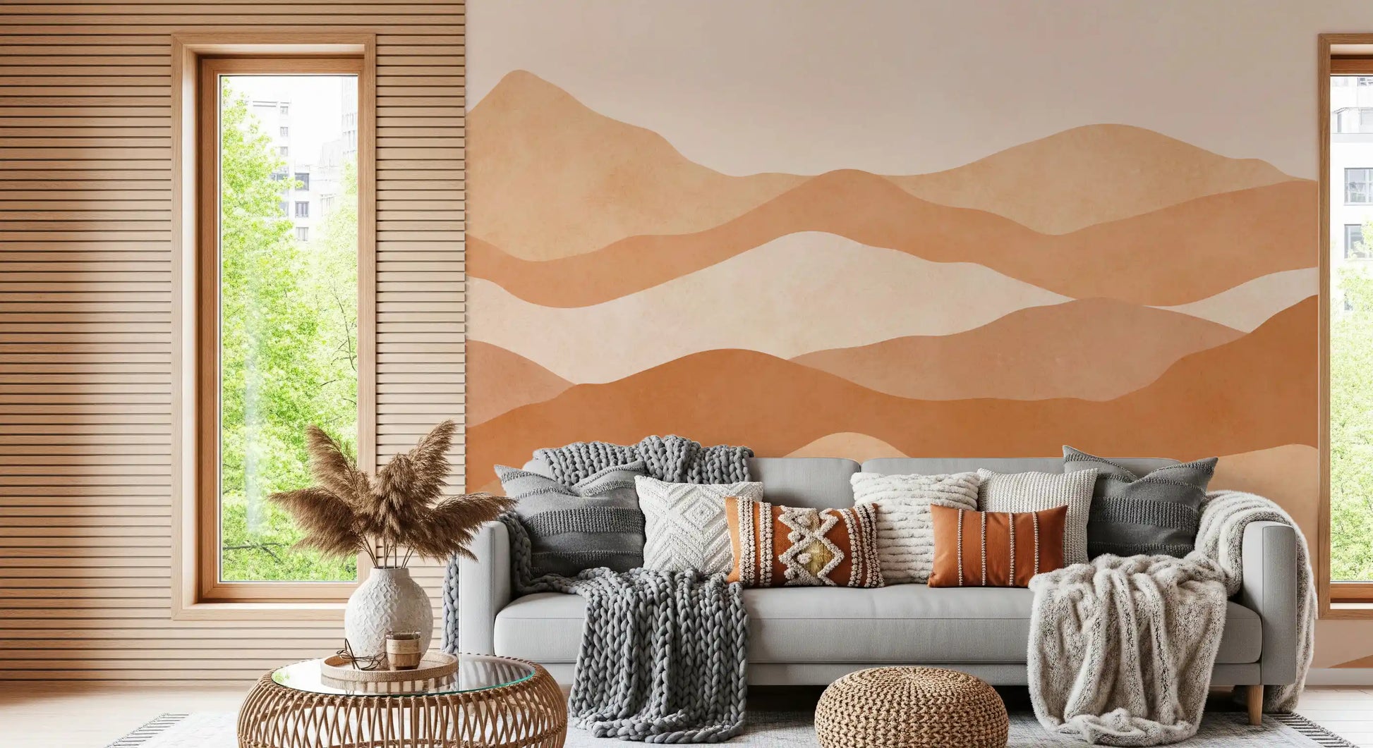Contemporary sand and brown hills wall mural used on hallway backdrop., GD10256