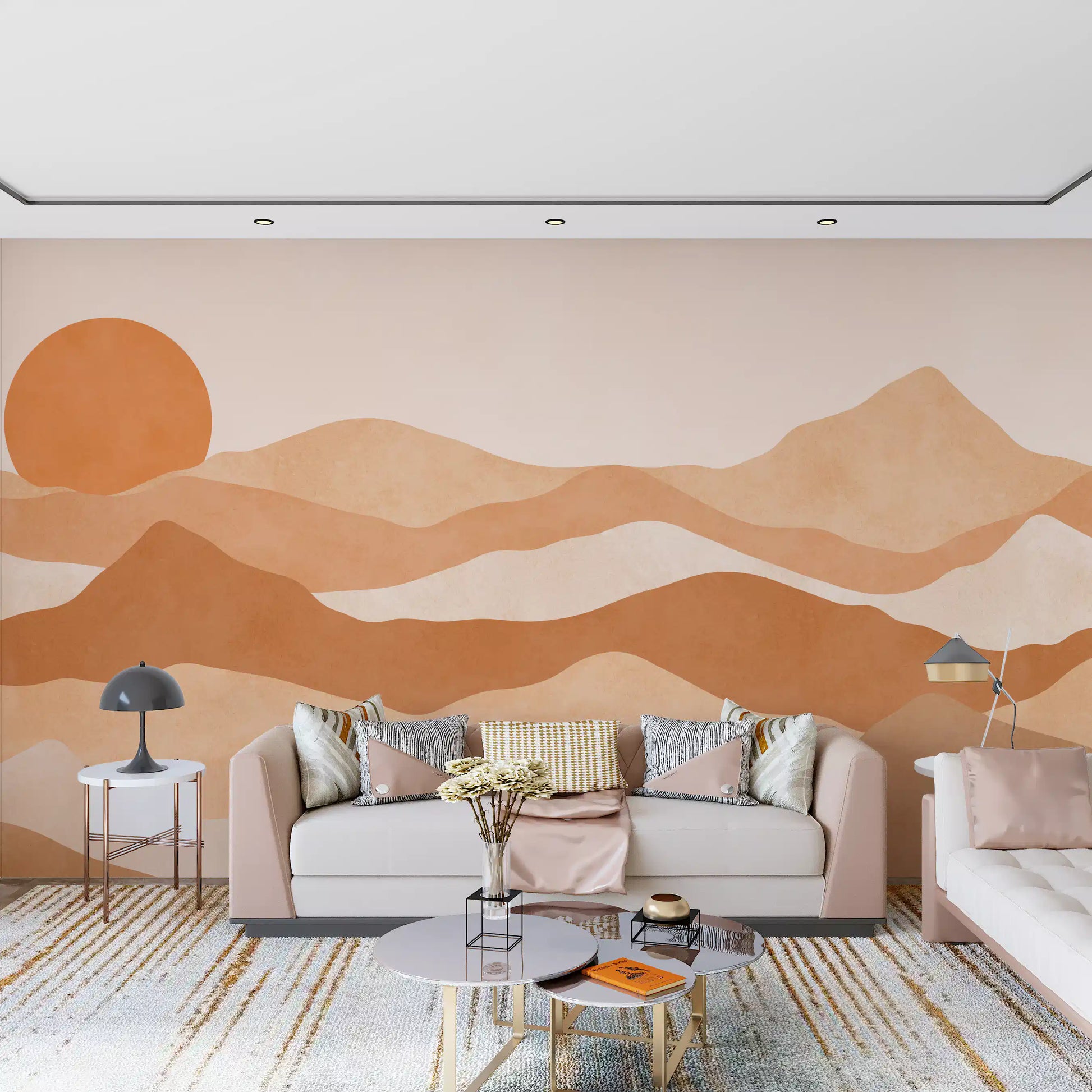 Boho mountain wall mural displaying warm earthy brown tones., GD10257