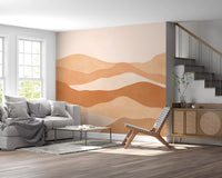 Earthen Mountain Layers Wall Mural featuring a minimalist sun., GD10257