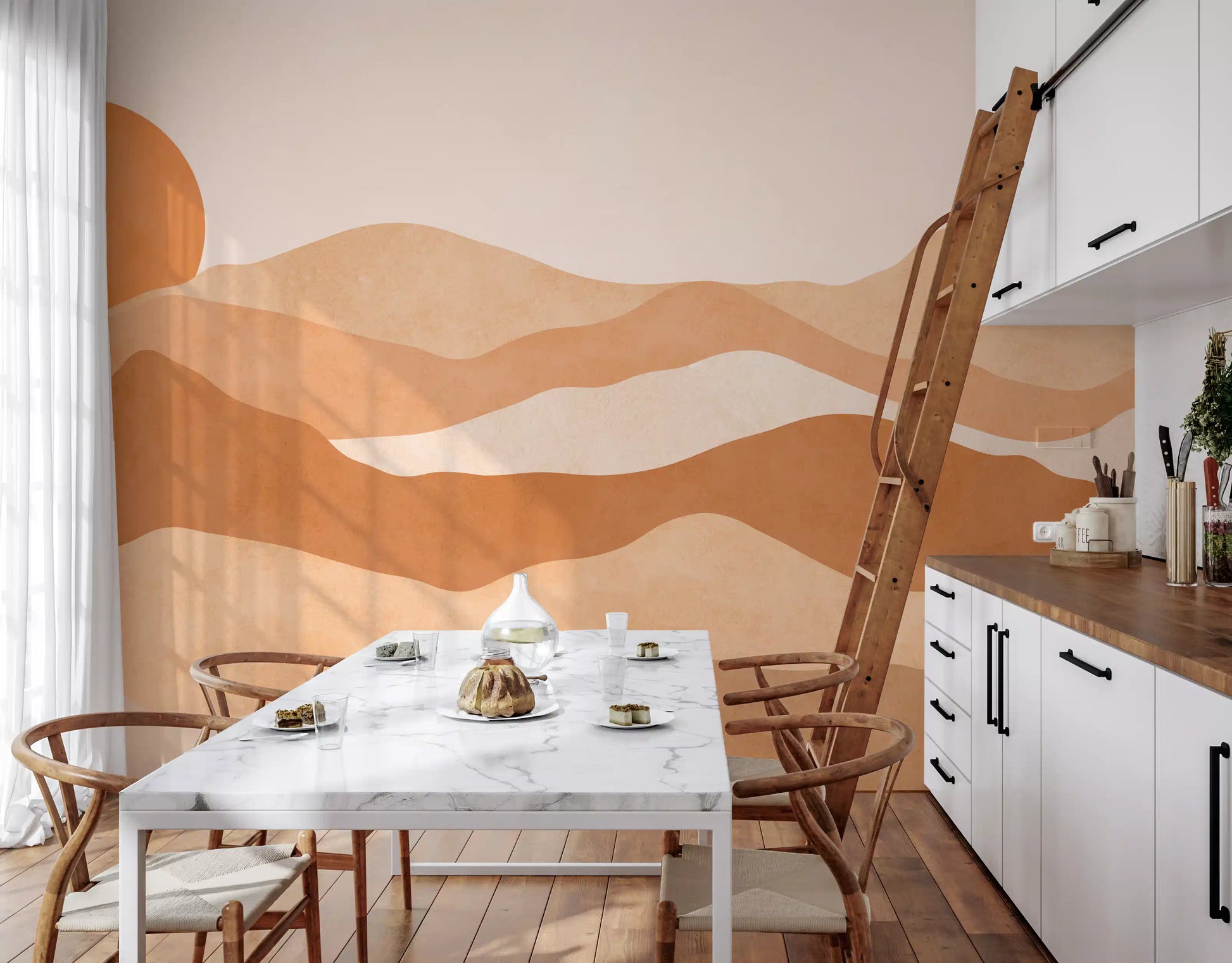 Minimalist layers wall mural in warm terracotta and tan tones., GD10257