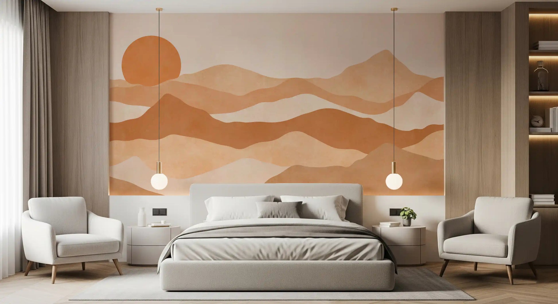 Earthen Mountain Layers Wall Mural in beige and brown tones., GD10257
