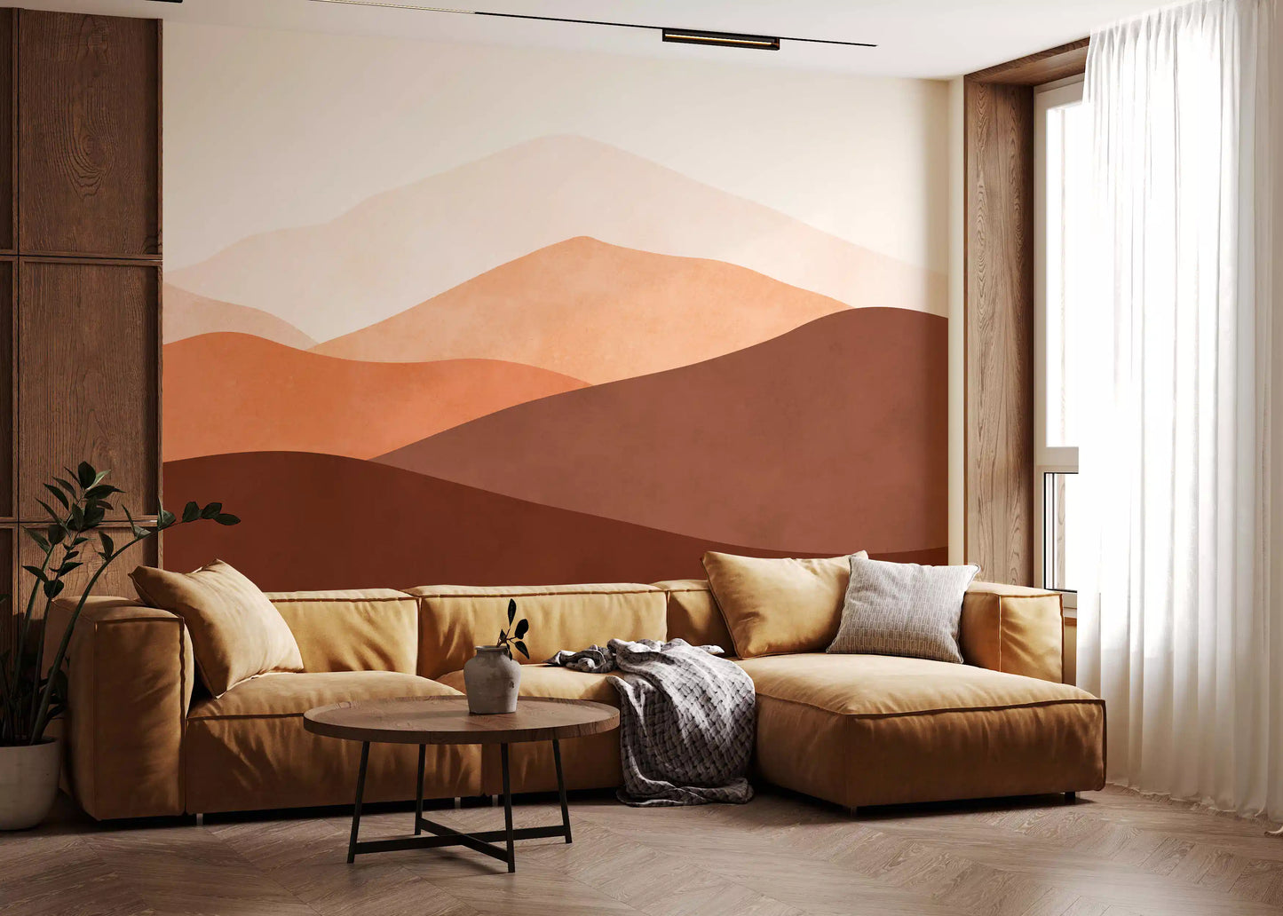 Minimalist Desert Horizon Hues Wall Mural in modern living room spaces., GD10258