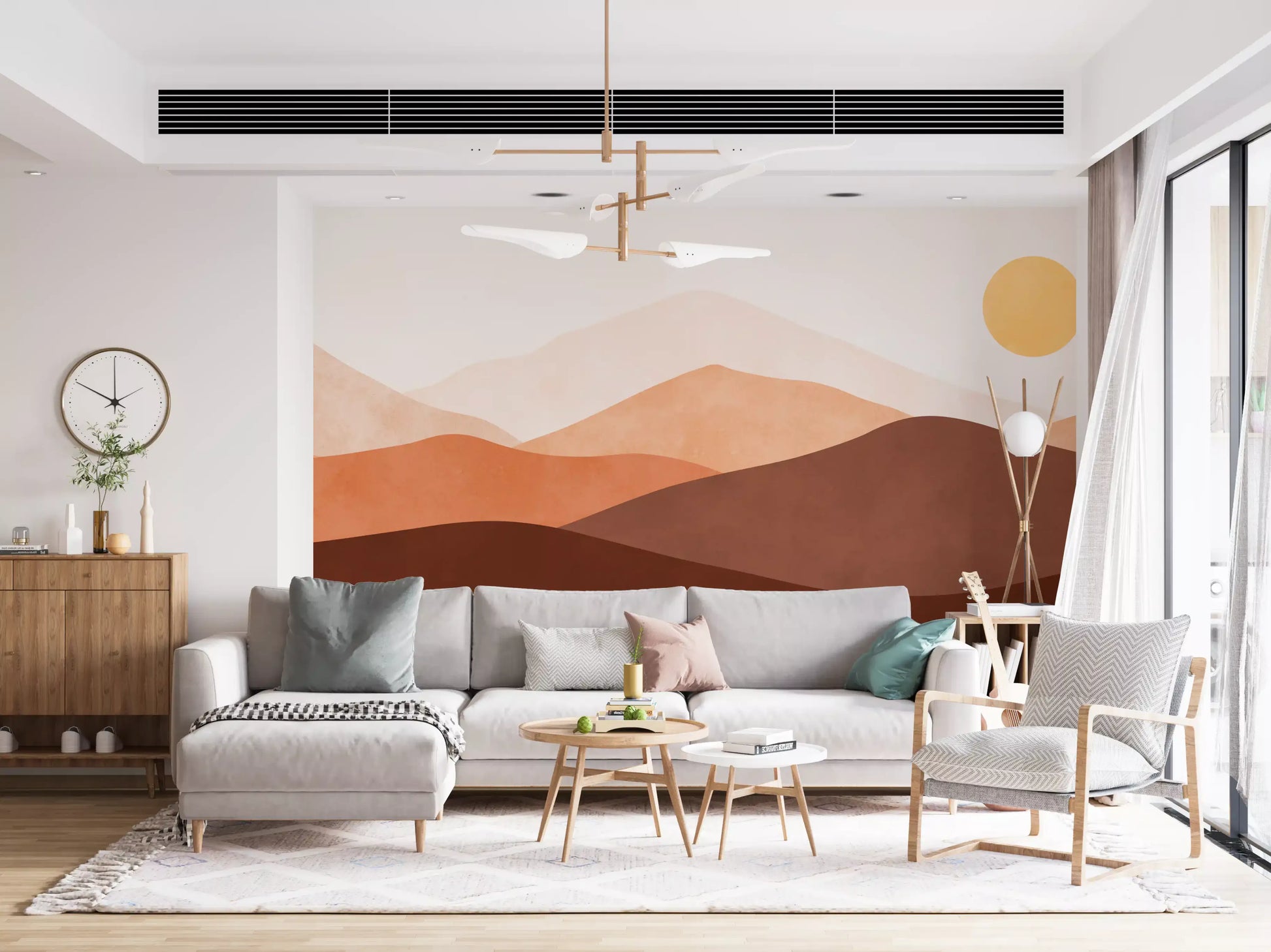 Abstract boho Desert wall mural with beige and brown mountains., GD10258