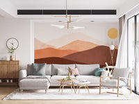 Abstract boho Desert wall mural with beige and brown mountains., GD10258