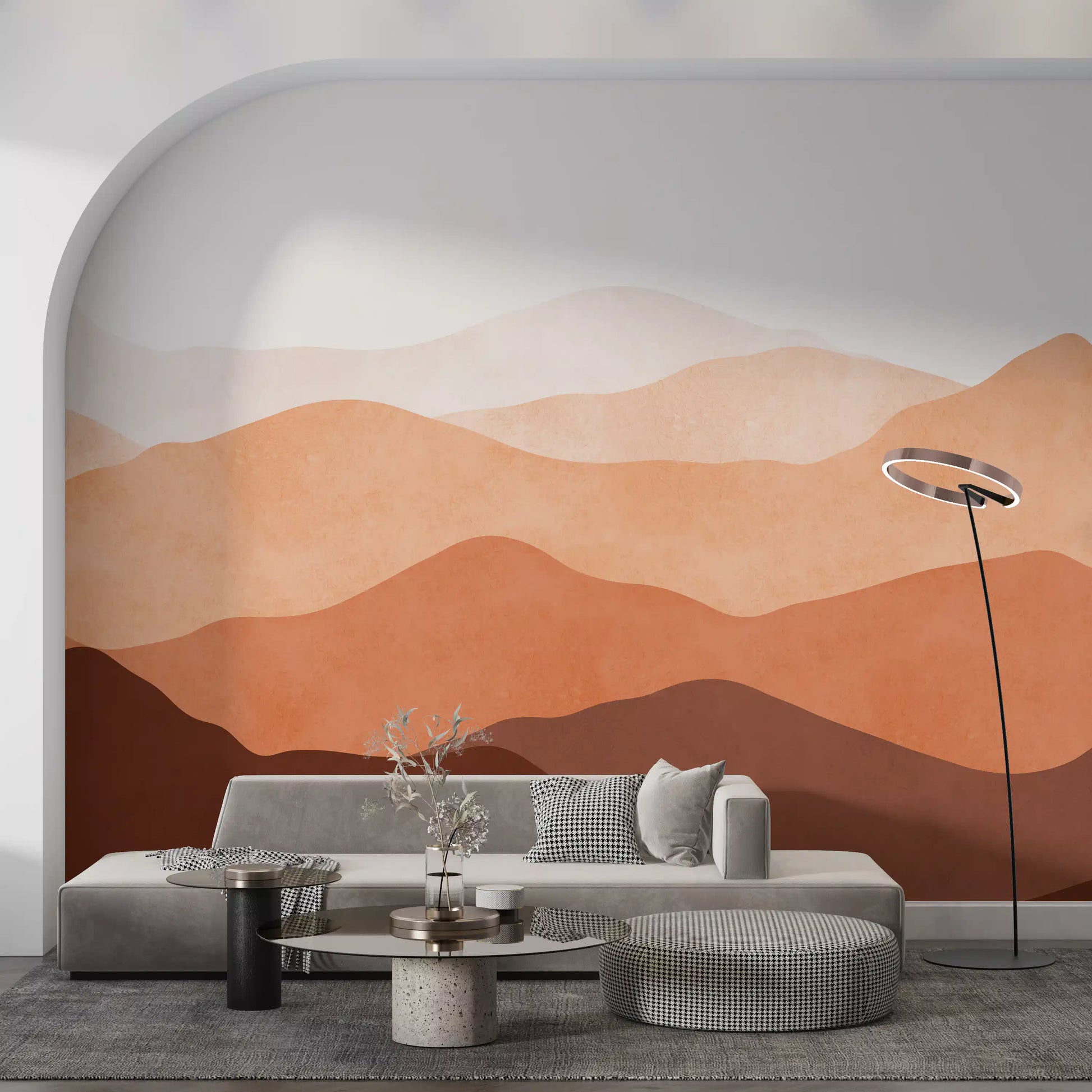 Warm Earthy abstract mountain range mural for living room accent wall., GD10260