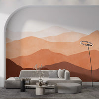 Warm Earthy abstract mountain range mural for living room accent wall., GD10260