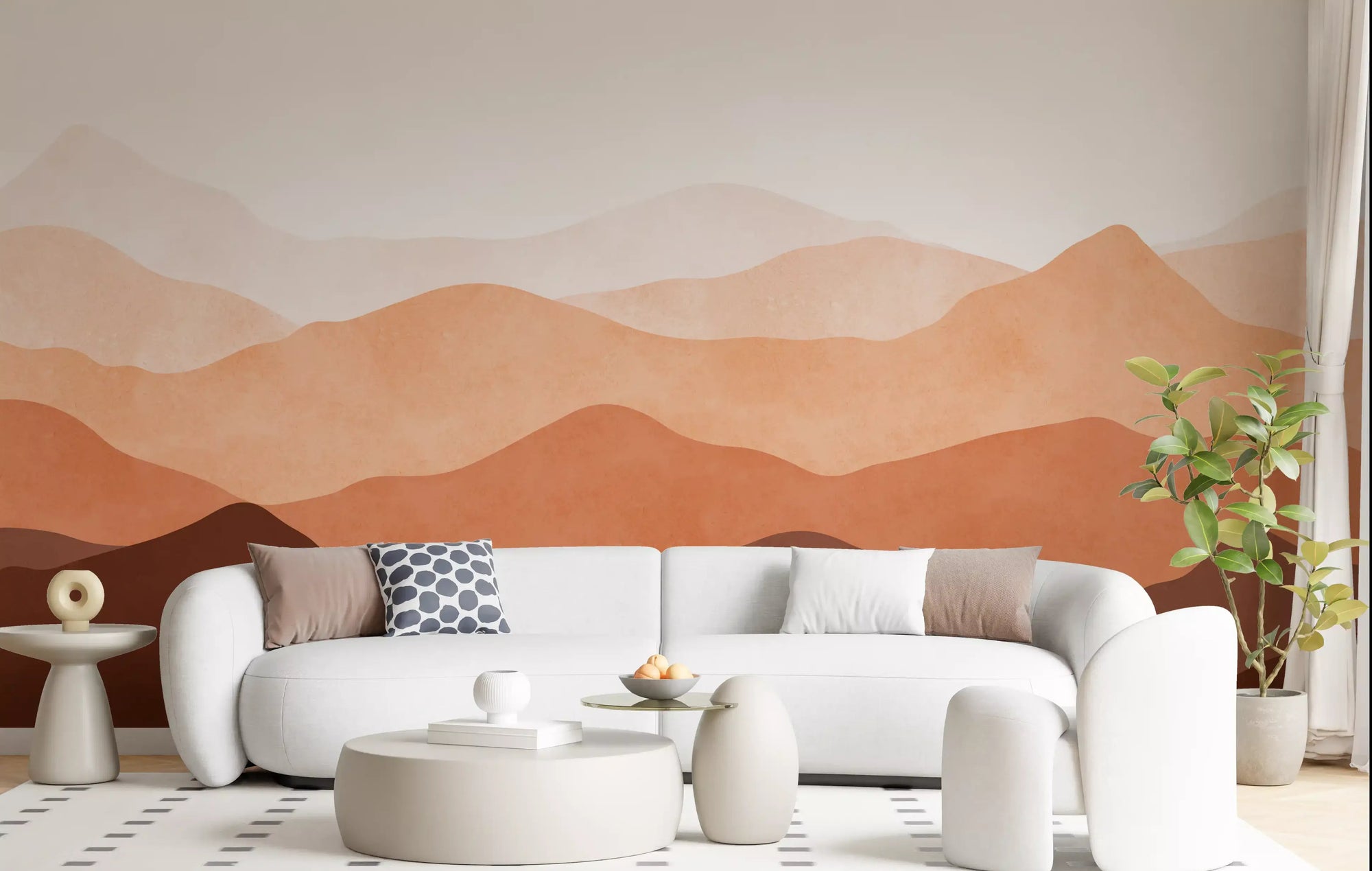 Earthy Ridge Panorama Wall Mural with layered brown mountains for living room., GD10260