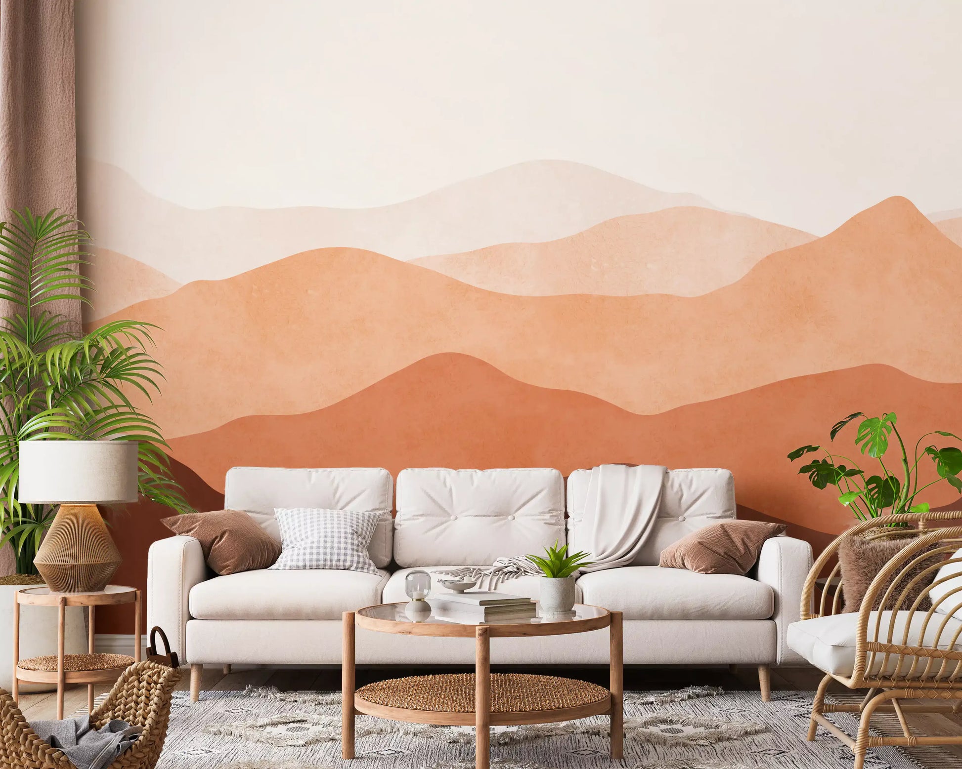 Earthy Ridge Panorama Wall Mural featuring warm terracotta mountain art., GD10260