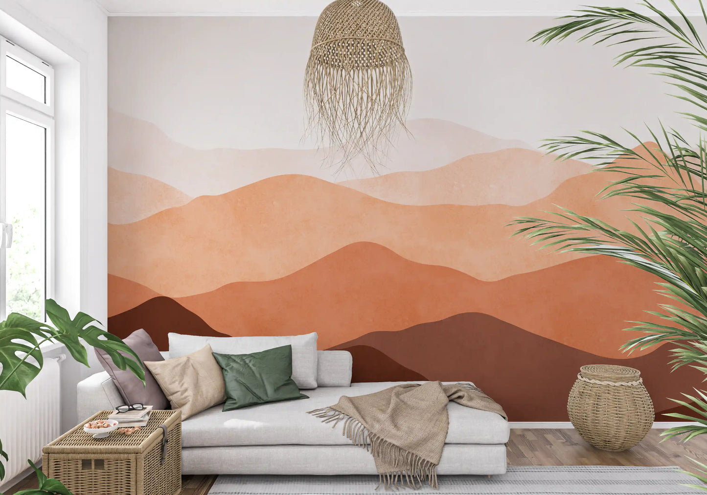 Gradient brown Panorama landscape wall mural showing mountain ranges., GD10260