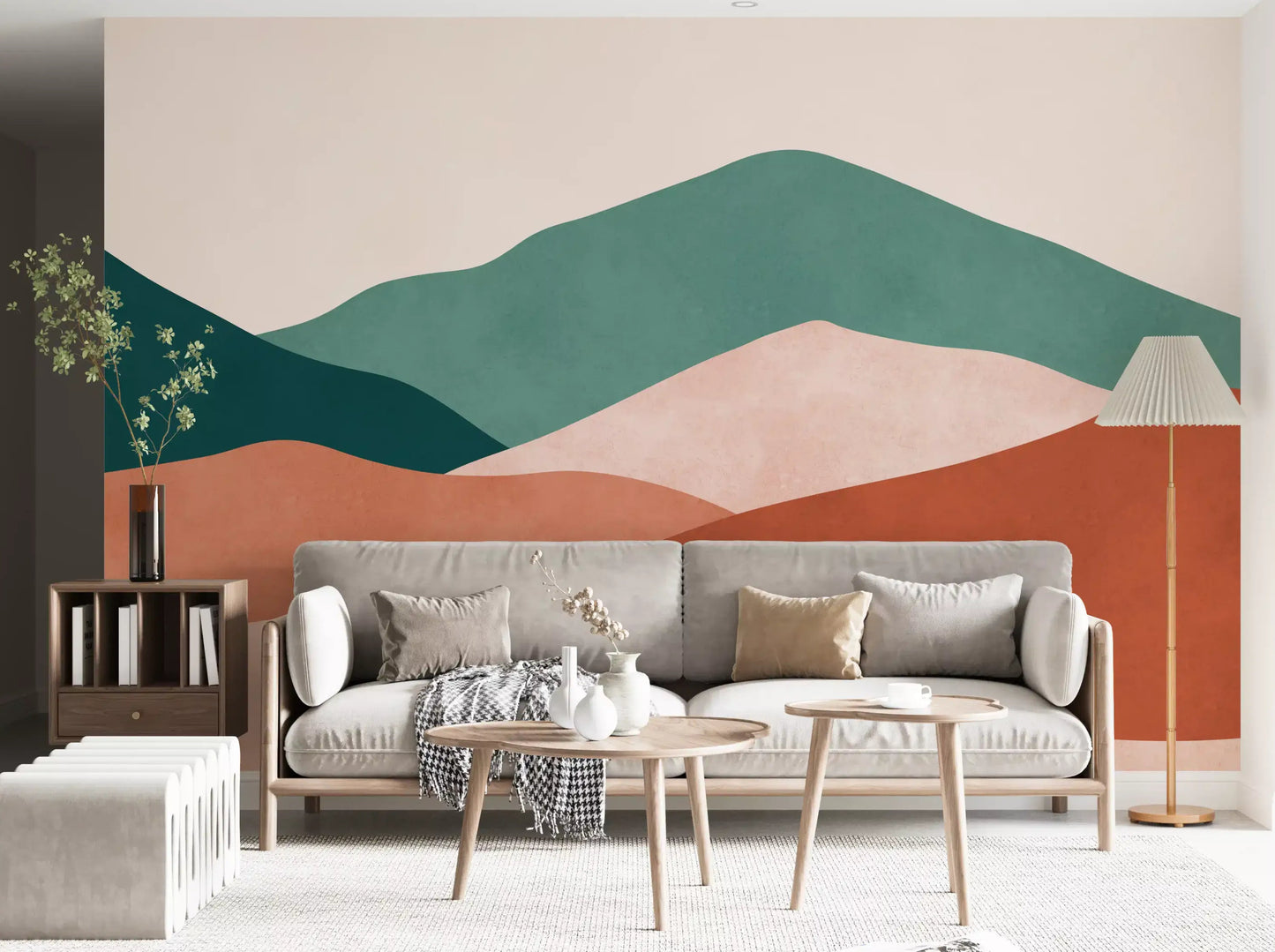 Muted green and orange Layers wall mural displaying an organic graphic pattern., GD10261