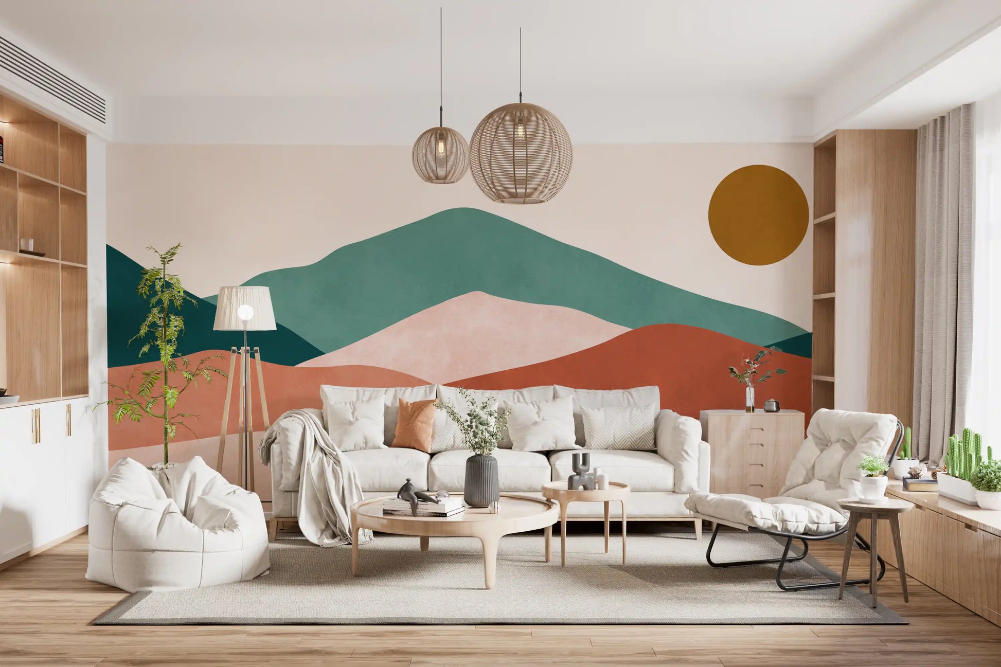 Boho Horizon wall mural illustrating an earth tone landscape in a hallway., GD10261