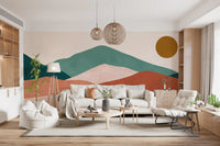 Boho Horizon wall mural illustrating an earth tone landscape in a hallway., GD10261