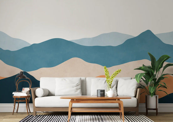 Desert Horizon Layers Wall Mural with blue and tan in modern living room spaces., GD10262