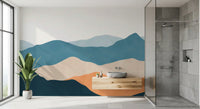 Neutral Desert wall mural featuring overlapping hills in tan and navy blue., GD10262