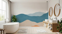 Earthy Desert wall mural with terracotta and navy blue wavy minimalist patterns., GD10262