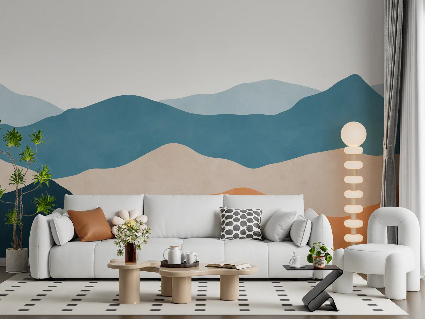 Minimalist Layers wall mural adding blue tone abstract art on living room., GD10262
