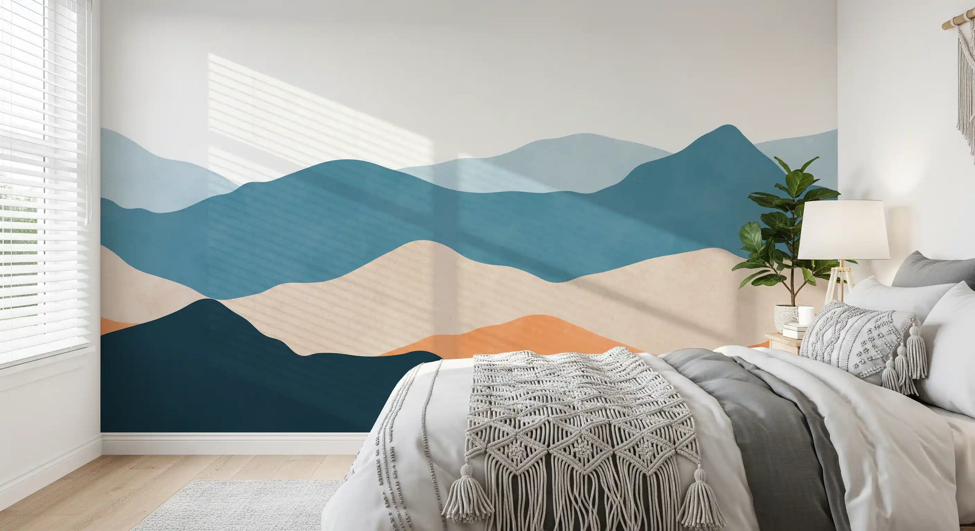 Warm Horizon mural featuring abstract hill designs on bedroom walls., GD10262
