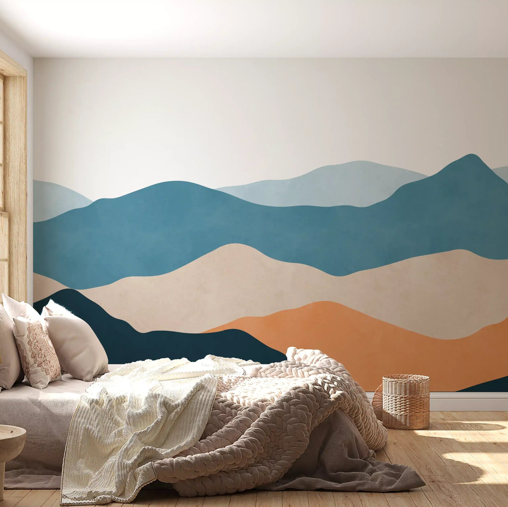 Desert Horizon Layers Wall Mural displaying dark navy and light blue landscapes., GD10262