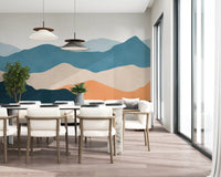 Boho Desert wall mural in beige and navy tones suited for dining room., GD10262
